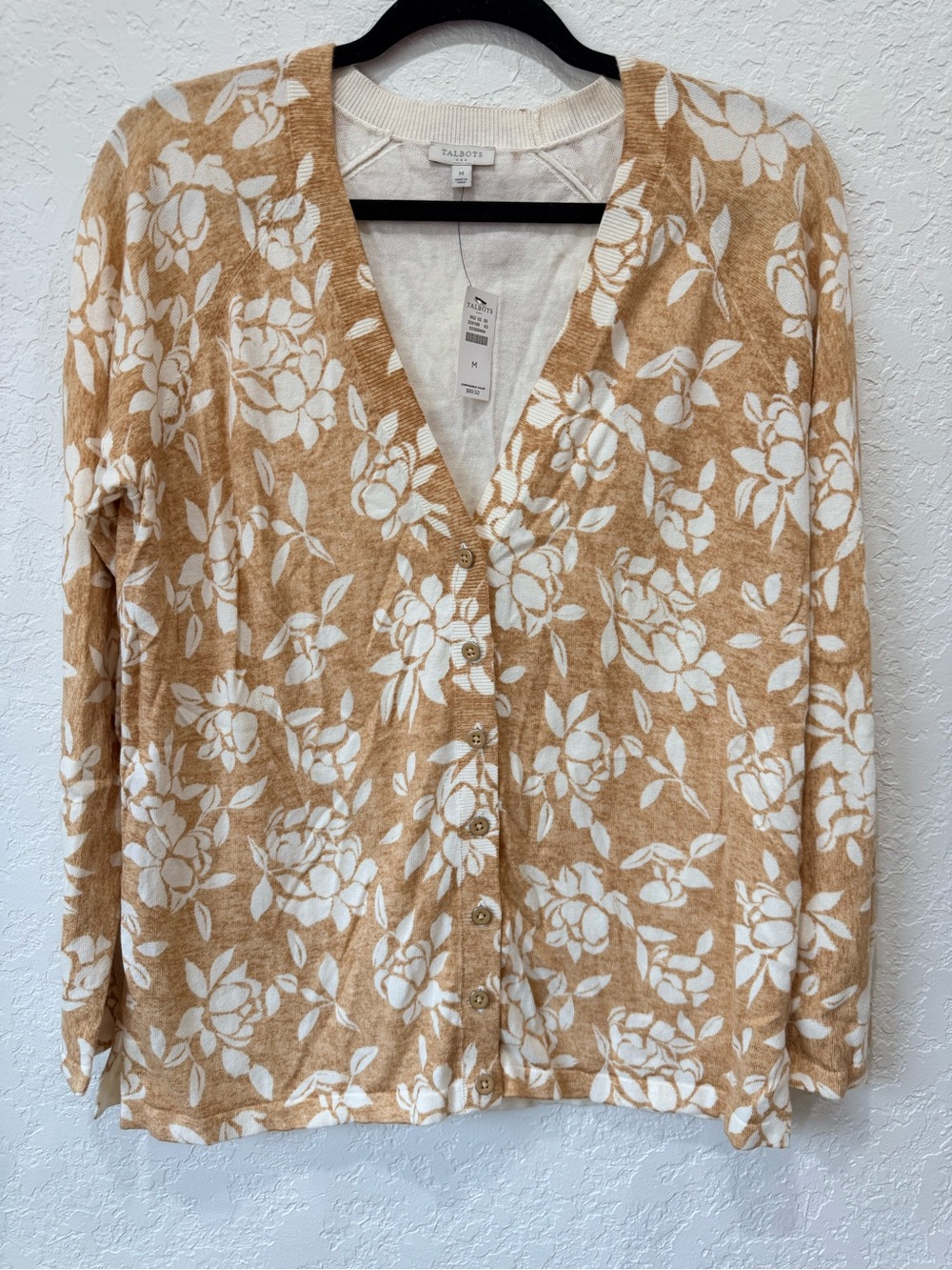 Talbots Women's Floral Button-Front Cardigan - Camel/White